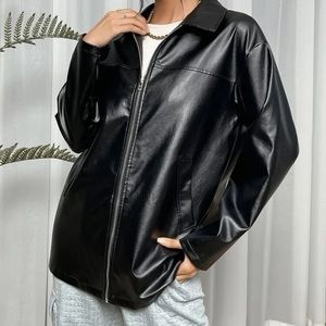 Zip up leather coat
